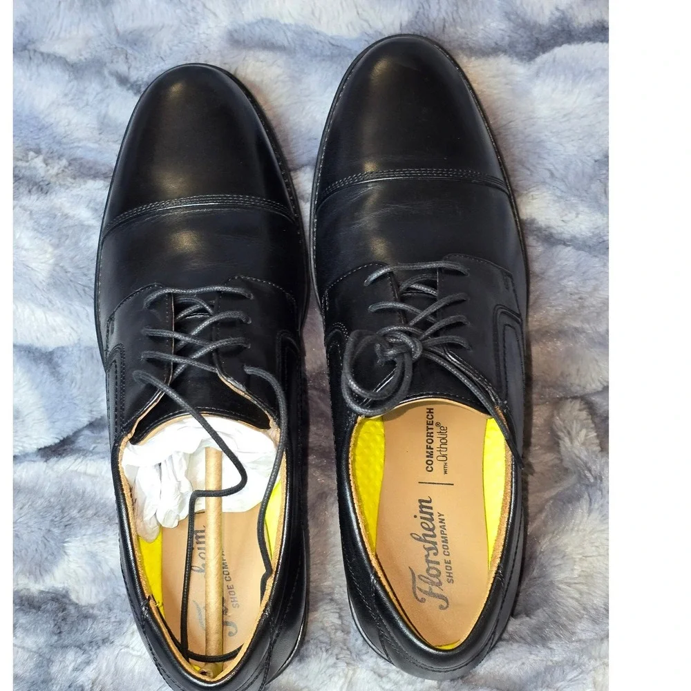 NWB Florsheim Mens 10 D Black Leather Center Cap‎ Toe Oxford Dress Shoes